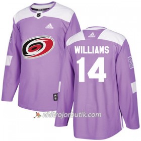 Män Ishockey Carolina Hurricanes Tröja Justin Williams 14 Adidas 2017-2018 Lila Fights Cancer Practice Authentic